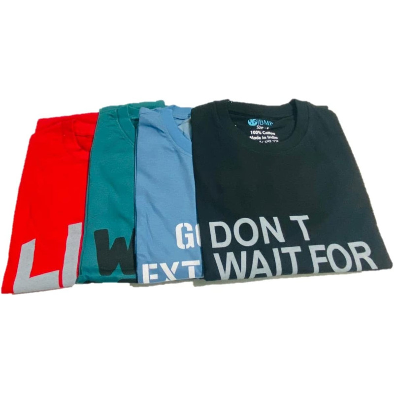 Round Neck Printed Men'S T-Shirts- Combo Pack Of 4 Pcs 100% Cotton, Size S,M,L,Xl,Xxl