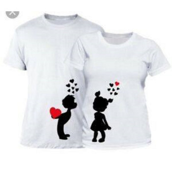 Printed Couple T-Shirts 100% Cotton Fabric (Men Xl/Women S) White