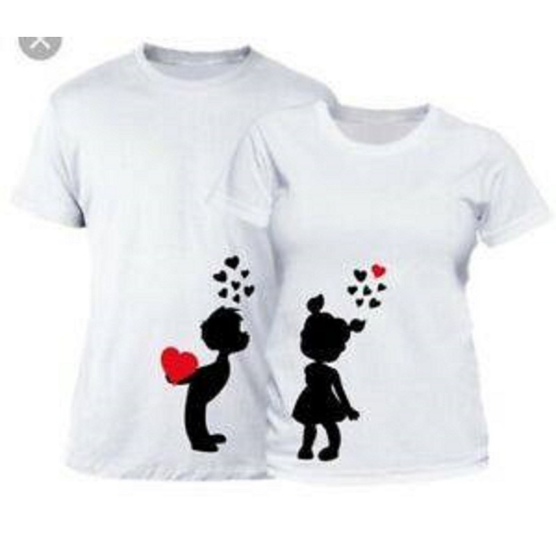 Printed Couple T-Shirts 100% Cotton Fabric (Men L/Women M) White