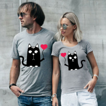 Printed Couple T-Shirts 100% Cotton Fabric (Men S/Women M) Grey