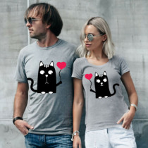 Printed Couple T-Shirts 100% Cotton Fabric (Men S/Women M) Grey