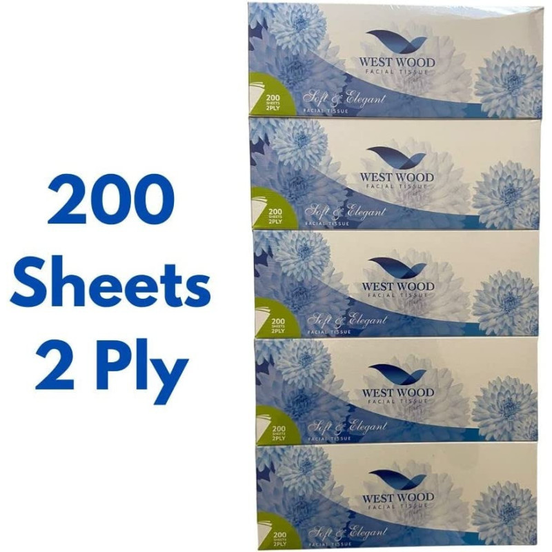 Facial Tissue, Assorted Pack Of 5 Boxes (200Sheets X 2Ply)