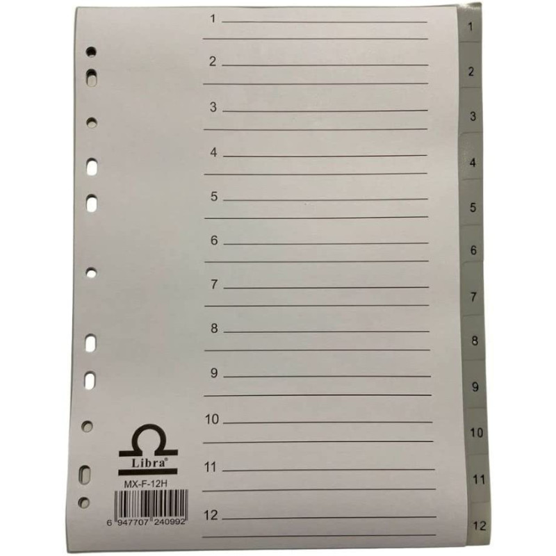 Plastic File Divider 1-12, 12 Sheets A4 Size 1 Pkt