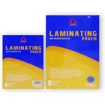 Laminating Pouch 125 Mic High Gloss Crystal Clear - A4 Size- 100 Pcs (216X303 A4)-Libra