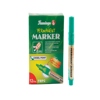 Permanent Marker Chisel Point - Green 12 Pcs Pack. Flamingo