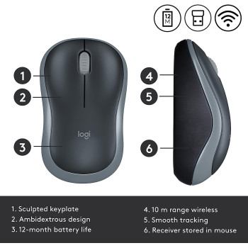 Logitech Wireless Mouse M185 - Swift Gray