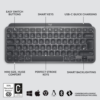 Logitech Wireless Illuminated Metal Keyboard Compatible With Apple Macos, Ios, Windows, Linux, Android (Graphite)