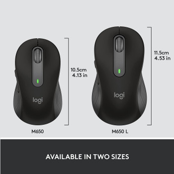 Logitech Signature M650 L Full Size Wireless Mouse - For Large Sized Hands, Silent Clicks, Customizable Side Buttons - Black