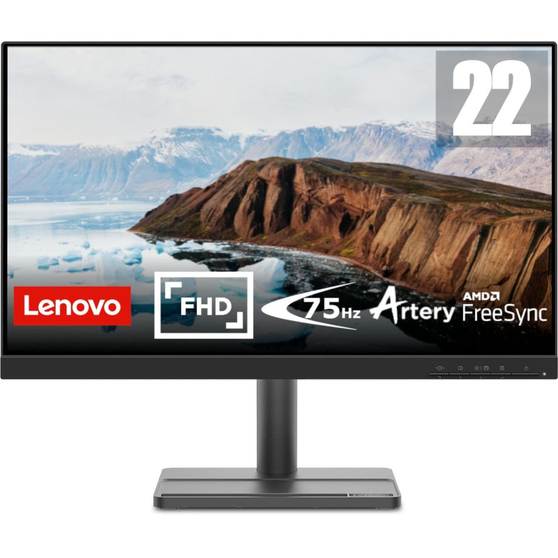 Lenovo L22E 30 21.5 Inch Fhd Monitor Va, 4Ms, Up To 75 Hz, Hdmi + Vga, Amd Freesync Raven Black, 66Cbkac1Uk