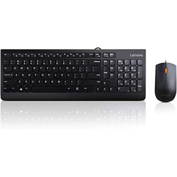 Lenovo 300 Usb Combo, Full-Size Wired Keyboard, Mouse, Ergonomic, Left Or Right Hand Mouse, Optical Mouse, Gx30M39606, Black