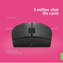 Lenovo 300 Wireless Compact Mouse, Black, 1000 Dpi, Ultra-Portable Design, Up To 12 Months Battery Life, Gx30K79402
