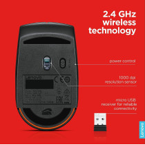 Lenovo 300 Wireless Compact Mouse, Black, 1000 Dpi, Ultra-Portable Design, Up To 12 Months Battery Life, Gx30K79402