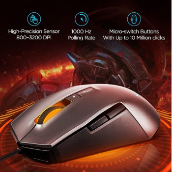 Lenovo Ideapad M100 Gaming Mouse, Optical Sensor, Adjustable Resolution To 3200 Dpi, GY50Z71902, Black