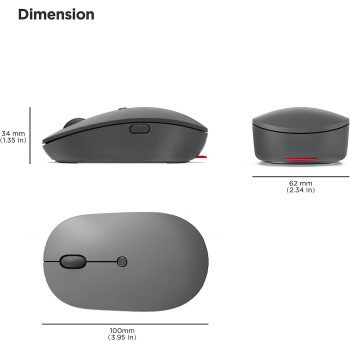 Lenovo Go Usb-C Essential Wireless Mouse, 2.4 Ghz Nano Usb-C Receiver, Rechargeable Battery, Ambidextrous, Gy51C21210, Grey
