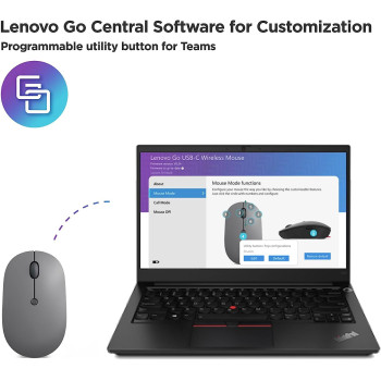 Lenovo Go Usb-C Essential Wireless Mouse, 2.4 Ghz Nano Usb-C Receiver, Rechargeable Battery, Ambidextrous, Gy51C21210, Grey