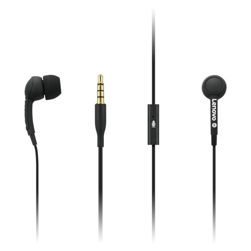 Lenovo 100 In-Ear Headphone, Wired, Microphone, Noise Isolating, 3 Ear Cup Sizes, Windows, Mac, Android, Gxd0S50936, Black
