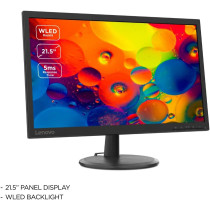 Lenovo C22-25 22 Inch Full Hd (1080P) Pc Computer Monitor (Tn Panel, 75Hz, 5Ms, Hdmi, Vga) - Raven Black