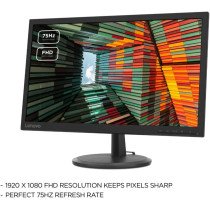 Lenovo C22-25 22 Inch Full Hd (1080P) Pc Computer Monitor (Tn Panel, 75Hz, 5Ms, Hdmi, Vga) - Raven Black