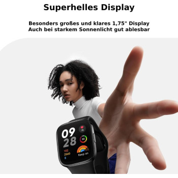 Xiaomi Redmi Smart Watch 3 Black- 1.75 Inch Amoled Touch Display, 5Atm Water Resistant, Calori Consumption