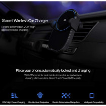 Xiaomi Wireless Car Charger 20W Max Power Inductive Electric Clamp Arm Double Heat Dissipation 2.5D Crystal Light Charging, Black