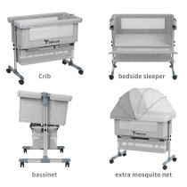 Teknum Bedside Crib - Grey For 0-2Years, Unisex (TK_BSC_GY)