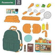 Little Story Role Play Chef/Kitchen/Restaurant Toy Set School Bag (21 Pcs) - Green, 3-In-1 Mode For 3Years+, Unisex (LS_RPSB_KTGR)