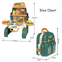 Little Story Role Play Chef/Kitchen/Restaurant Toy Set School Bag (21 Pcs) - Green, 3-In-1 Mode For 3Years+, Unisex (LS_RPSB_KTGR)