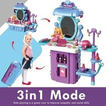 Little Story Role Play Beautician/Salon/Beauty Parlor Toy Set Luggage Case (39 Pcs) With Doll - Purple, 3-In-1 Mode For 3Years+, Unisex (LS_RPLC_SLPU)