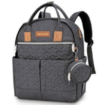 Little Story Quilted Diaper Backpack w/ Pacifier bag and Stroller hooks-Grey For All Ages, Unisex LS DP and P1 GY