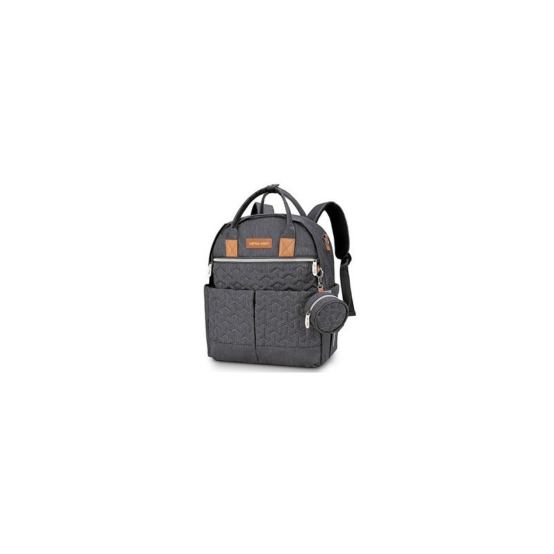 Little Story Quilted Diaper Backpack w/ Pacifier bag and Stroller hooks-Grey For All Ages, Unisex LS DP and P1 GY