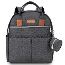 Little Story Quilted Diaper Backpack w/ Pacifier bag and Stroller hooks-Grey For All Ages, Unisex LS DP and P1 GY