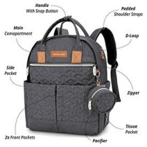 Little Story Quilted Diaper Backpack w/ Pacifier bag and Stroller hooks-Grey For All Ages, Unisex LS DP and P1 GY