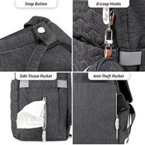 Little Story Quilted Diaper Backpack w/ Pacifier bag and Stroller hooks-Grey For All Ages, Unisex LS DP and P1 GY