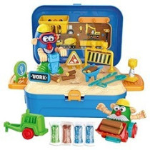 Little Story Role Play Engineering/Construction Site Box With Dough Backpack (42 Pcs) - Blue For 3Years+, Unisex (LS_RPBP_ENBU)