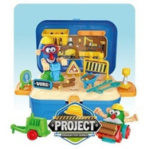 Little Story Role Play Engineering/Construction Site Box With Dough Backpack (42 Pcs) - Blue For 3Years+, Unisex (LS_RPBP_ENBU)