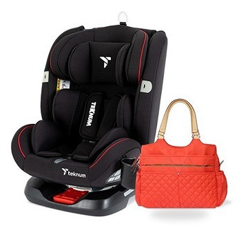 Teknum Evolve 360 Car Seat (0-12yrs) with Sunveno Fashion Diaper Bag -Black