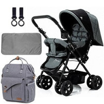 Teknum Reversible Look at Me Stroller w/t Diaper Bag & Hooks & Changing Pad - Grey For 6-36Months, Unisex (CM_TKAL_RLMDPGY)