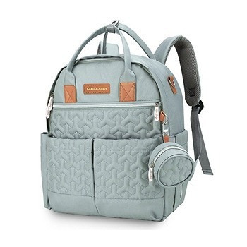 Little Story Quilted Diaper Backpack w/ Pacifier bag and Stroller hooks-Wedgewood Green For All Ages, Unisex (LS_DP&P1_BG)