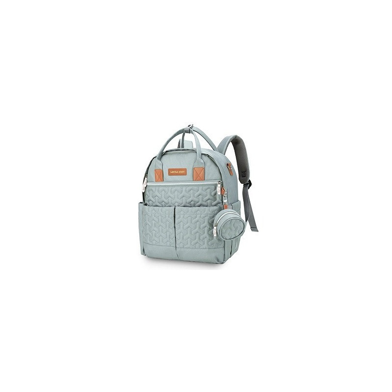 Little Story Quilted Diaper Backpack w/ Pacifier bag and Stroller hooks-Wedgewood Green For All Ages, Unisex (LS_DP&P1_BG)