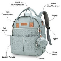 Little Story Quilted Diaper Backpack w/ Pacifier bag and Stroller hooks-Wedgewood Green For All Ages, Unisex (LS_DP&P1_BG)
