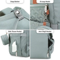 Little Story Quilted Diaper Backpack w/ Pacifier bag and Stroller hooks-Wedgewood Green For All Ages, Unisex (LS_DP&P1_BG)