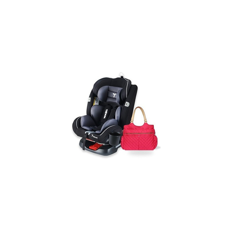 Teknum Evolve 360 Car Seat (0-12yrs) with Sunveno Fashion Diaper Bag -Grey