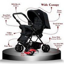 Teknum Reversible Look at Me Stroller w/t Diaper Bag & Hooks & Changing Pad - Black For 6-36Months, Unisex (CM_TKAL_RLMDPBK)