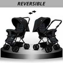 Teknum Reversible Look at Me Stroller w/t Diaper Bag & Hooks & Changing Pad - Black For 6-36Months, Unisex (CM_TKAL_RLMDPBK)