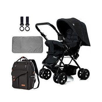 Teknum Reversible Look at Me Stroller w/t Diaper Bag & Hooks & Changing Pad - Black For 6-36Months, Unisex (CM_TKAL_RLMDPBK)