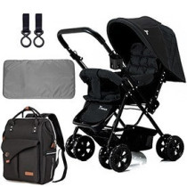 Teknum Reversible Look at Me Stroller w/t Diaper Bag & Hooks & Changing Pad - Black For 6-36Months, Unisex (CM_TKAL_RLMDPBK)