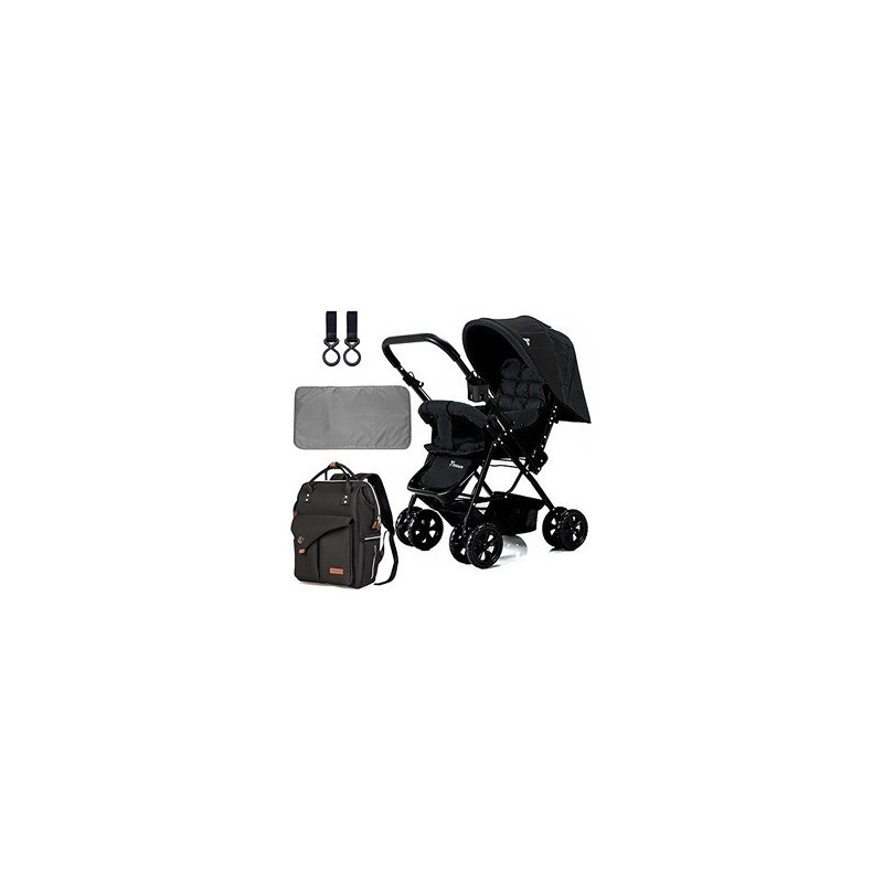 Teknum Reversible Look at Me Stroller w/t Diaper Bag & Hooks & Changing Pad - Black For 6-36Months, Unisex (CM_TKAL_RLMDPBK)