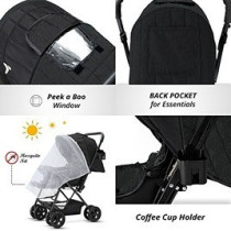 Teknum Reversible Look at Me Stroller w/t Diaper Bag & Hooks & Changing Pad - Black For 6-36Months, Unisex (CM_TKAL_RLMDPBK)