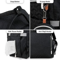 Little Story Quilted Diaper Backpack w/ Pacifier bag and Stroller Hooks-Black For All Ages, Unisex