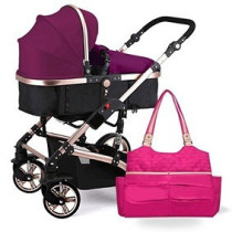 Teknum 3 in 1 Pram stroller with Sunveno Fashion Diaper Tote Bag - Wine